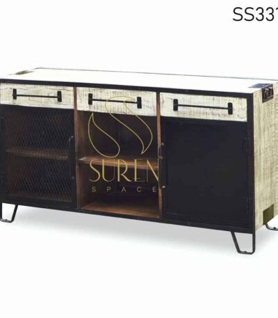 White Distress Metal Finish Sideboard Design