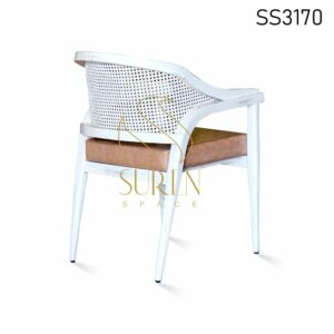 White Golden Distress leatherette Cane Accent Chair 2