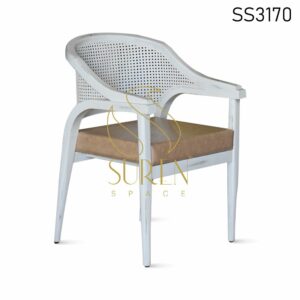 White Golden Distress leatherette Cane Accent Chair