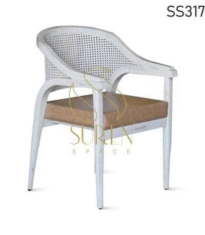 White Golden Distress leatherette Cane Accent Chair