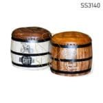 Wooden Distress Finish Leather Barrel Design Stool
