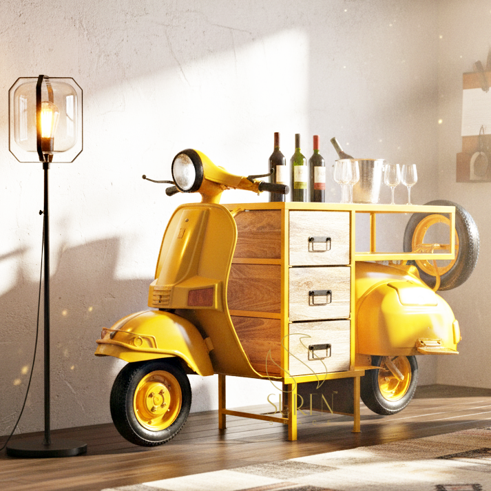 automobile theme bar wine cabinet design Automobile Yellow Finish Three Drawer Chest - Image 1