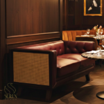 Natural Cane Solid Wood Leather Two-Seater Sofa