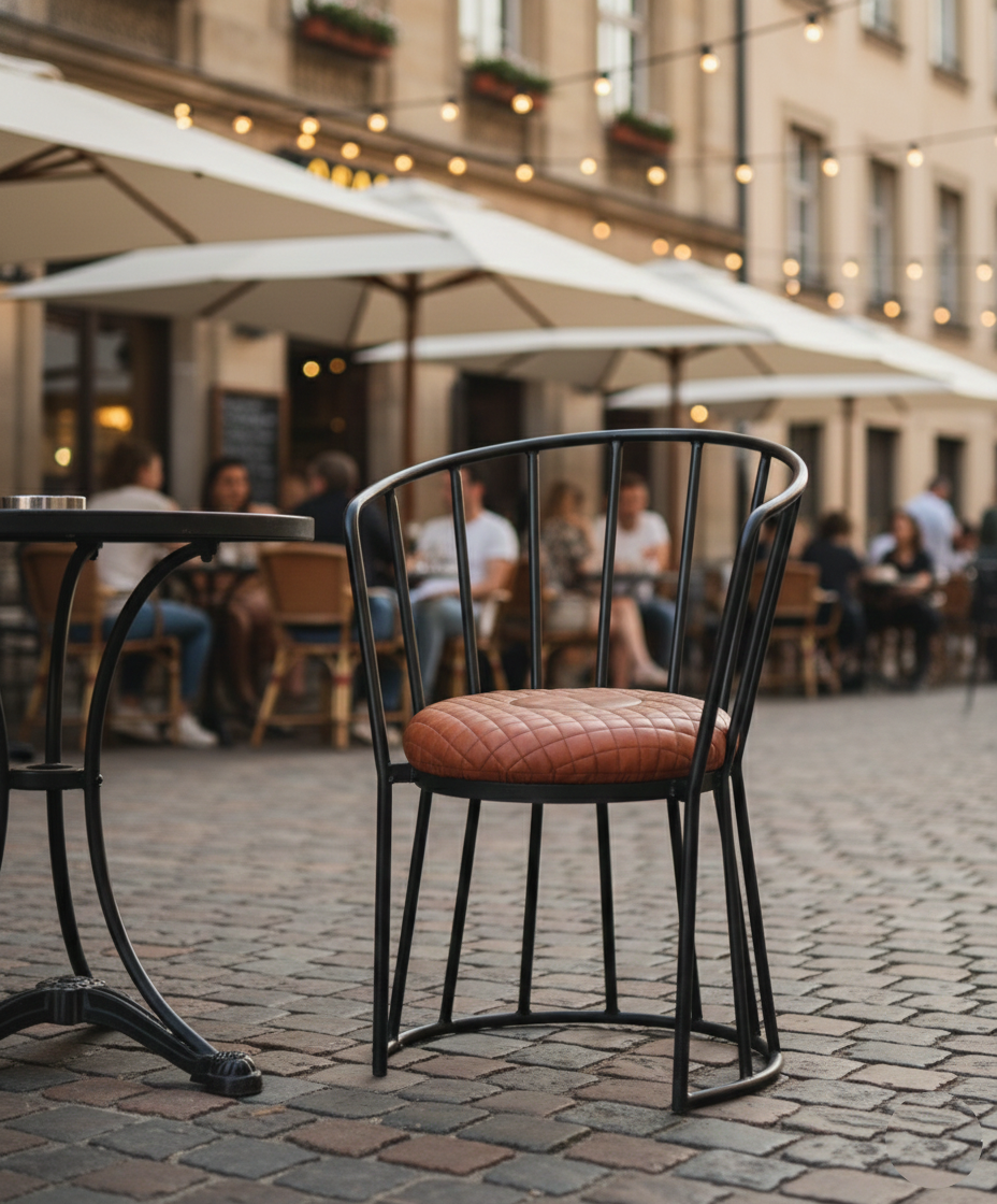 outdoor cafe design Metal Frame Leather Seat Restaurant Chair - Image 1