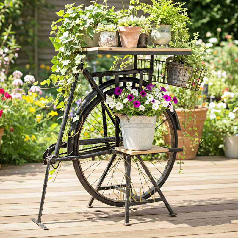 unique garden planter Black Finish Cycle Design Console Table - Image 1