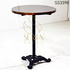 Cast Iron Round Top Walnut Cafe Table