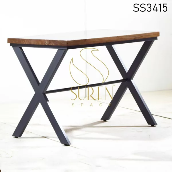 Cross Metal Legs Solid Wood Industrial Table Design