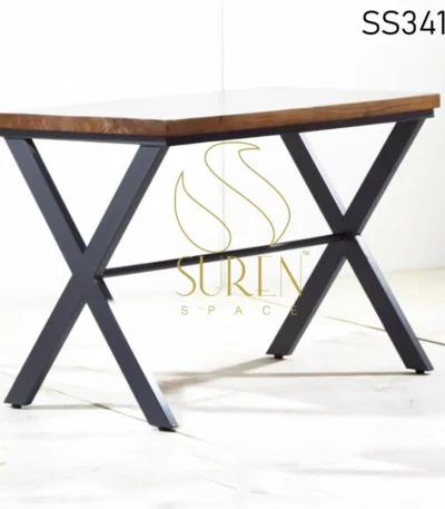 Cross Metal Legs Solid Wood Industrial Table Design