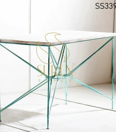 Distress Metal Solid Wood Top Sleek Table