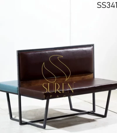 Leather Three Seater Solid Wood Metal Bench Design Duel Side Metal Base Leatherette Industrial Bench jpg