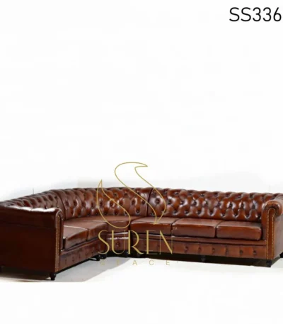 L Shape Chesterfield Round Back Restaurant Sofa