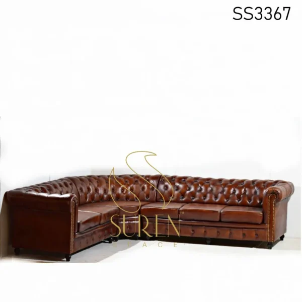 L Shape Chesterfield Round Back Restaurant Sofa