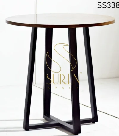 Metal Base Veneer Top Round Table