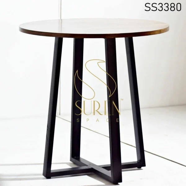 Metal Base Veneer Top Round Table