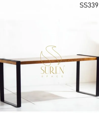 Natural Finish Black Leg Industrial Table Design