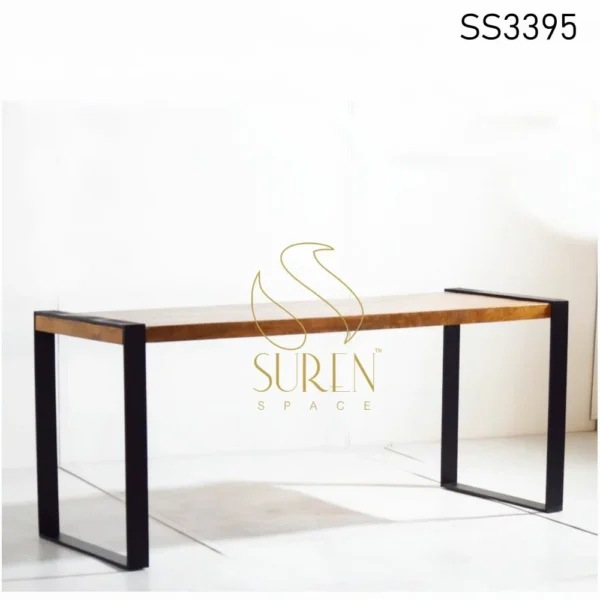 Natural Finish Black Leg Industrial Table Design