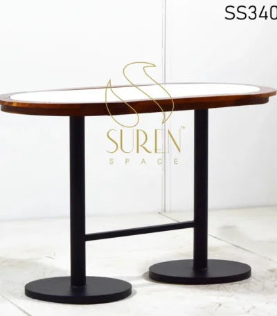 Quartz Wooden Top with Metal Base Oval Dining Table