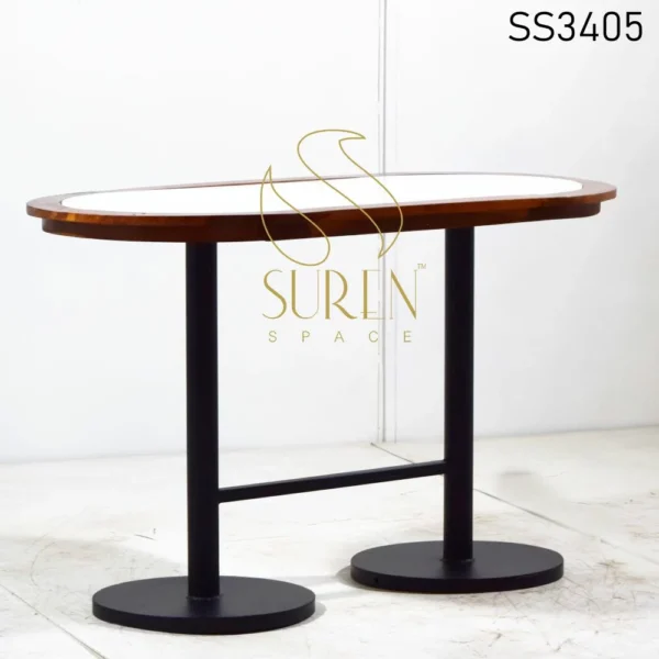 Quartz Wooden Top with Metal Base Oval Dining Table