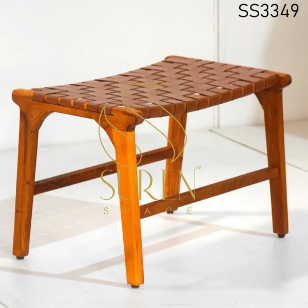 Solid Wood Leather Strip Modern Stool Design