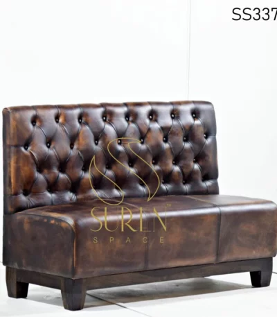 Tufted Back Wooden Legs Leather Hospitality Sofa