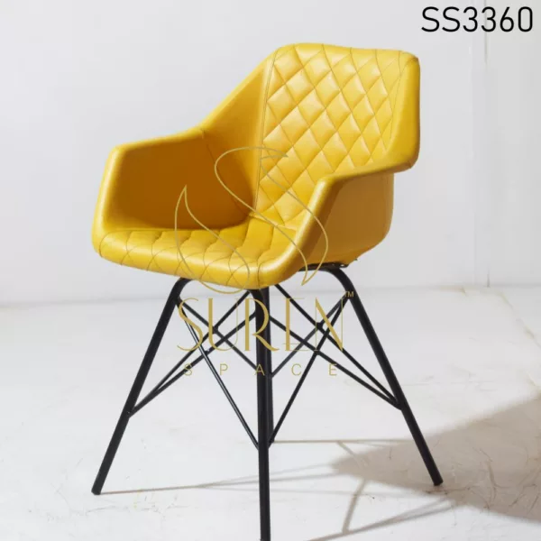 Yellow Leather Metal Restaurant Chair