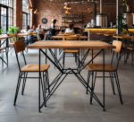 Distress Metal Solid Wood Top Sleek Table