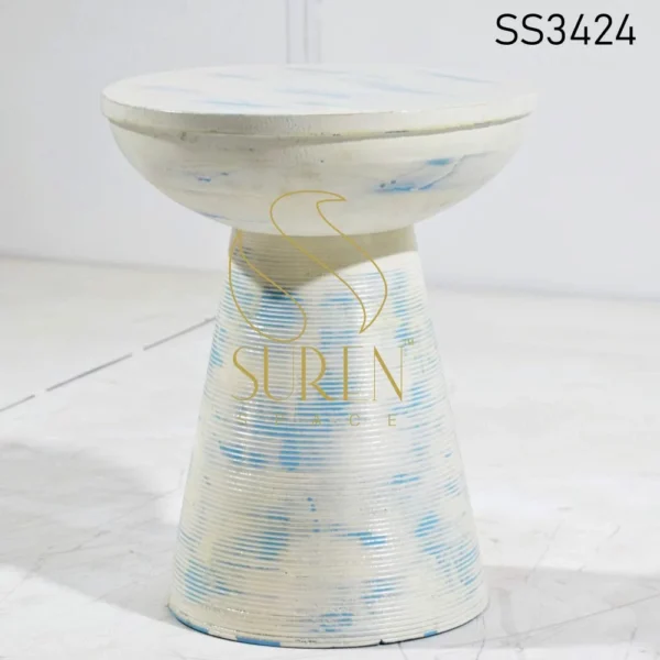 Blue & White Distress Carved Side End Table