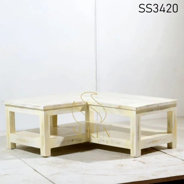 L Shape Mango Ruff White Distress Center Table