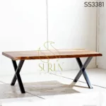 Live Edge Metal Cross Leg Center Table