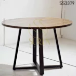 Metal Base Veneer Top Round Center Table