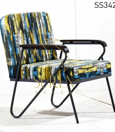 Metal Frame Printed Fabric Accent Chair