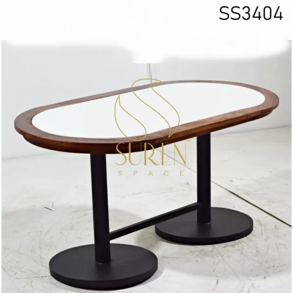 Quartz Wooden Top with Metal Base Oval Center Table