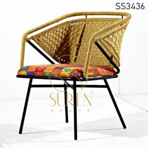 Rope Work Back Printed Fabric Accent Chair