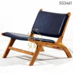 Solid Acacia Wood Blue Leather Accent Chair