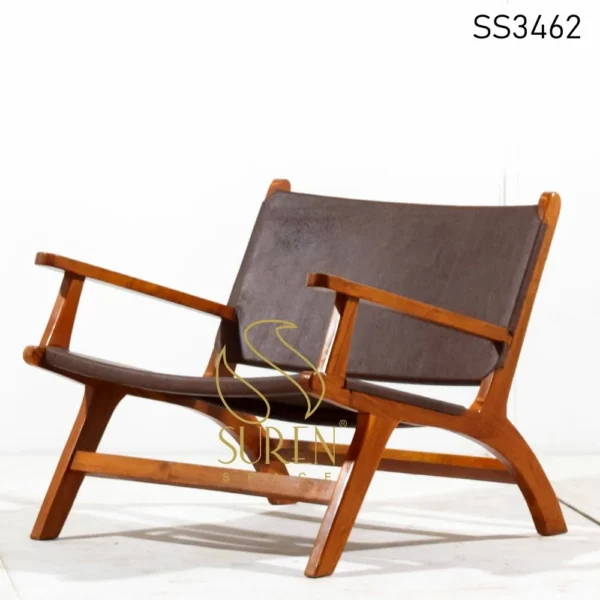 Solid Acacia Wood Leather Rest Chair