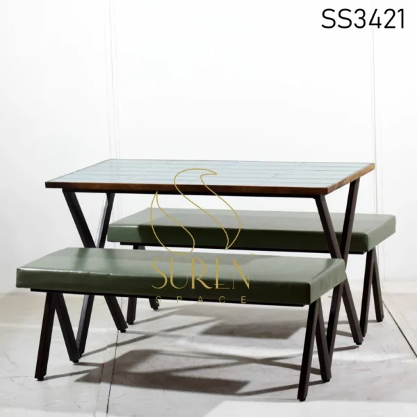 Solid Wooden Frame Tile Metal Fine Dining Set