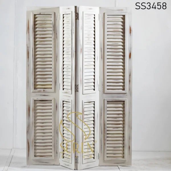 White Distress Folding Room Divider