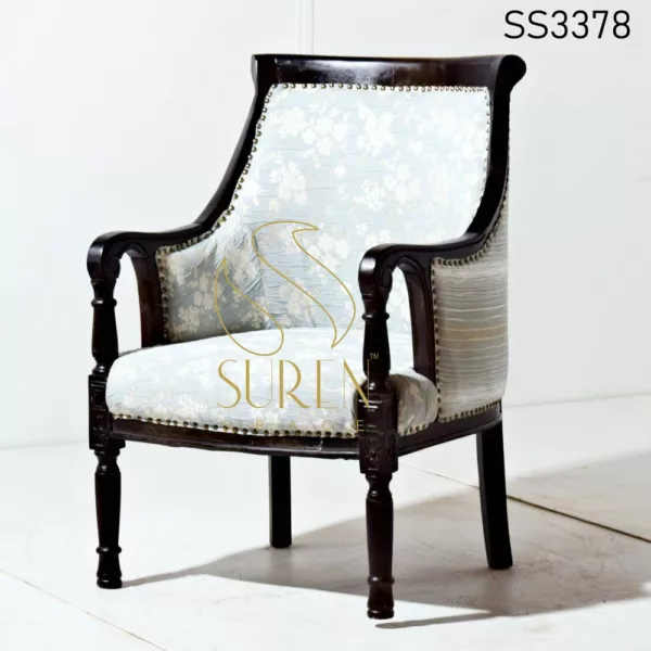 Wood Exposed Printed Fabric Accent Chair