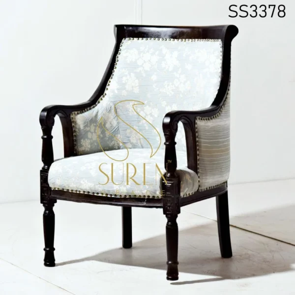 Wood Exposed Printed Fabric Accent Chair