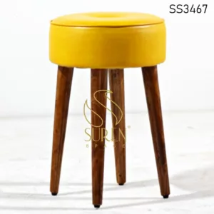 Yellow Leatherite Wooden Leg Stool