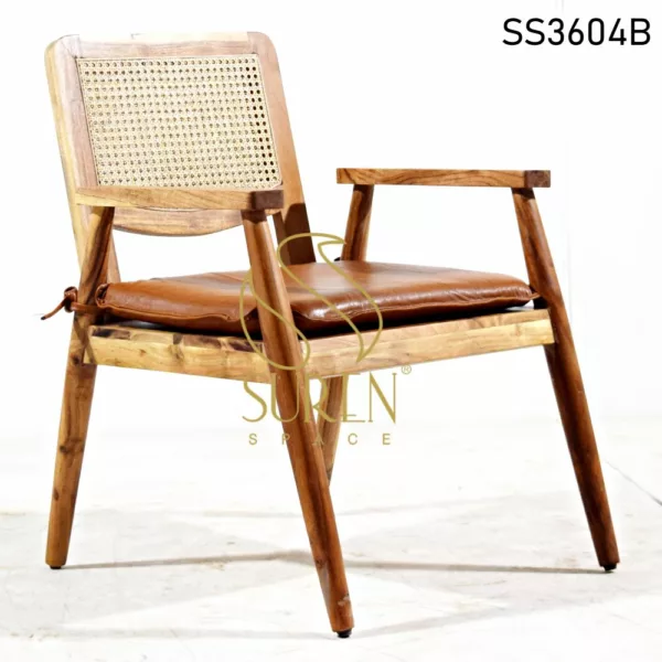 Acacia Wood Cane Back Handrest Chair