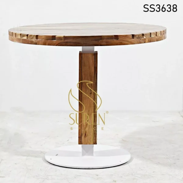 Acacia Wood Metal Base Round Table