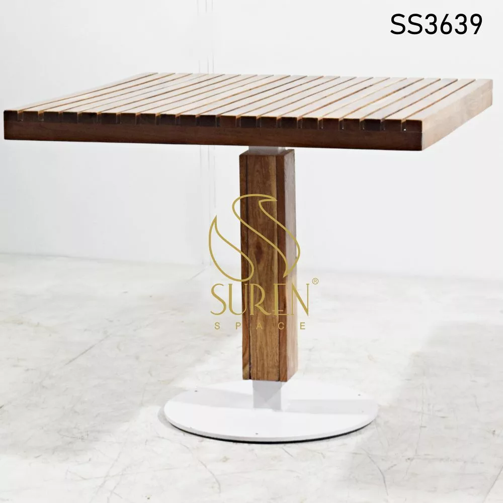 Acacia Wood Metal Base Square Table