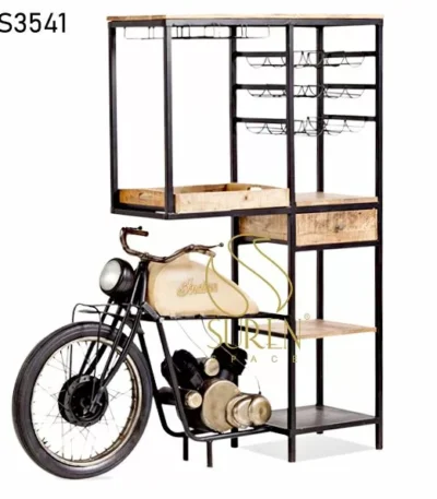 Bike Theme Metal Wooden Wine Cabinet