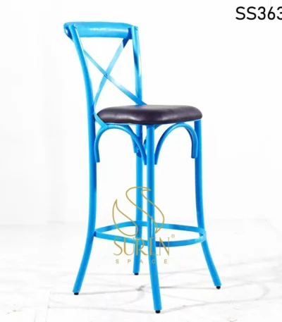 Blue Distress Leather Seating Pub Chair