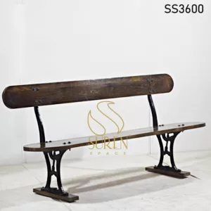 Cast Iron Wooden Seat & Back Long Bench