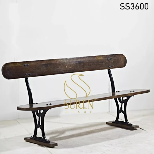 Cast Iron Wooden Seat & Back Long Bench