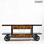 Epoxy Resin Top Wooden Iron Trolley Design
