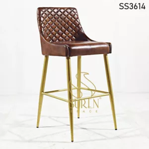 Genuine Leather Metal Leg Bar Chair