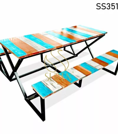 Industrial Colorful Table Bench Dining Set
